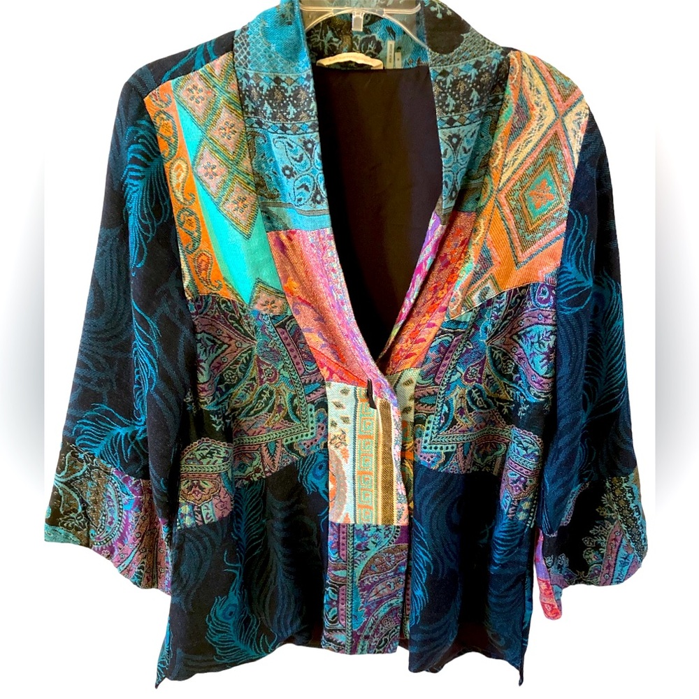 Soft Surroundings Peacock Quilted Karli Kimono Jacket Silk / Wool Blend S